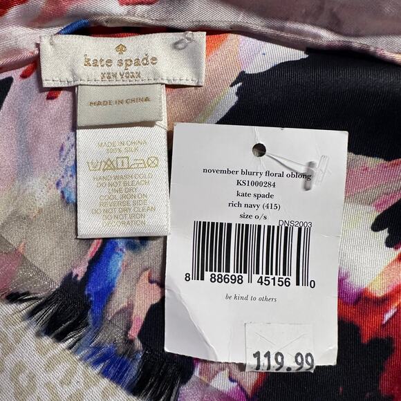 Kate Spade Navy Blue Silk Floral Scarf - Picture 2 of 7